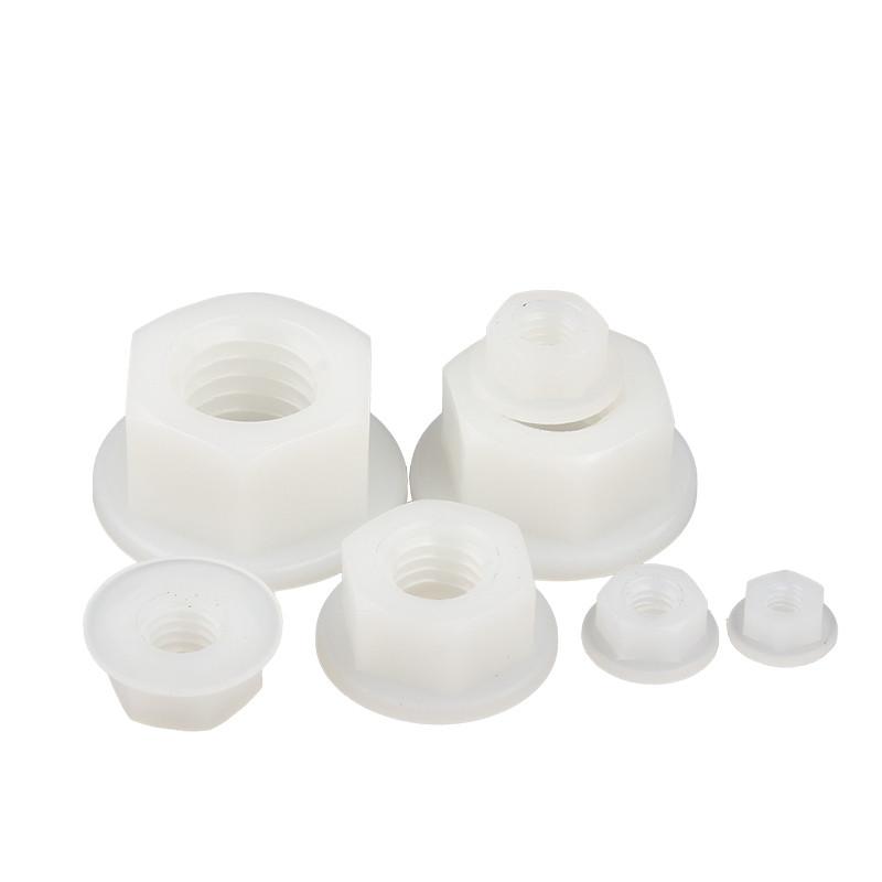 Black/White Flat Bottom PA66 Plastic Nylon Insulation Hexagonal Hex Head Flange Nut M3 M4 M5 M6 M8 M10 M12 Nylon Flange Nuts