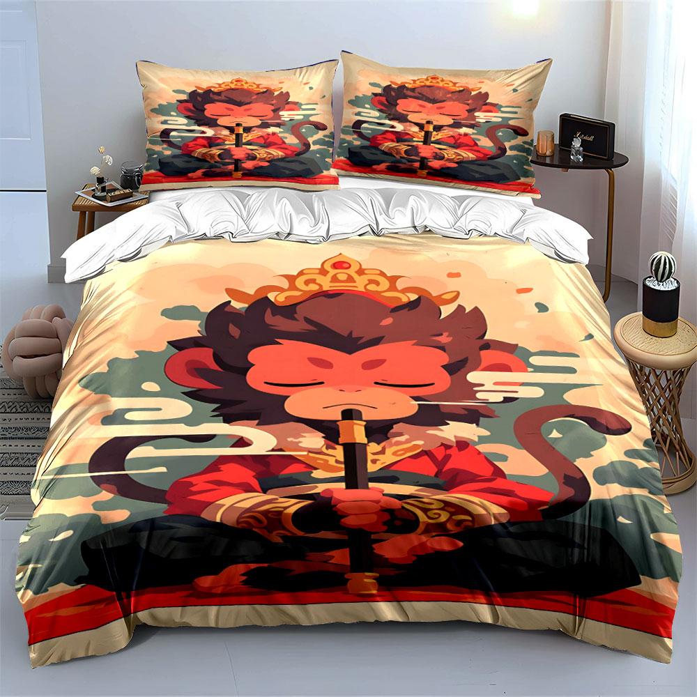 Meditating Monkey with Staff. Bedding Sets Duvet Cover Sets Duvet Covers Pillowcases(1 * Duvet Cover 2 * Pillowcases Without Duvet Insert)