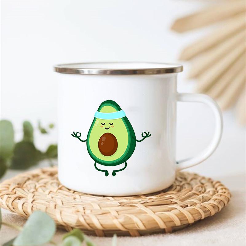 

Funny Avocado Print Mugs Creative Enamel Coffee Cups Drink Dessert Breakfast Milk Cup Cute Juice Mugs Handle Drinkware Best Gift 360ml