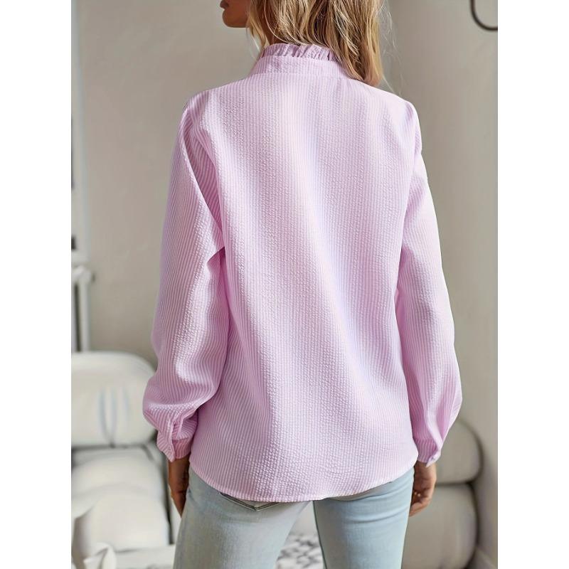 Dameskjuser Høst Vinter Skjorter Mote Fritid Rysjer Enkeltspent Langermet Skjorte Stripete Topper