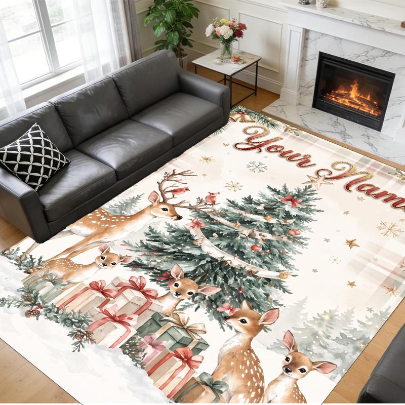 Tapis Carré Personnalisé avec Nom Imprimé de Noël Tapis de Sol Doux Antidérapant Pour Chambre à Coucher Cadeau de Fête