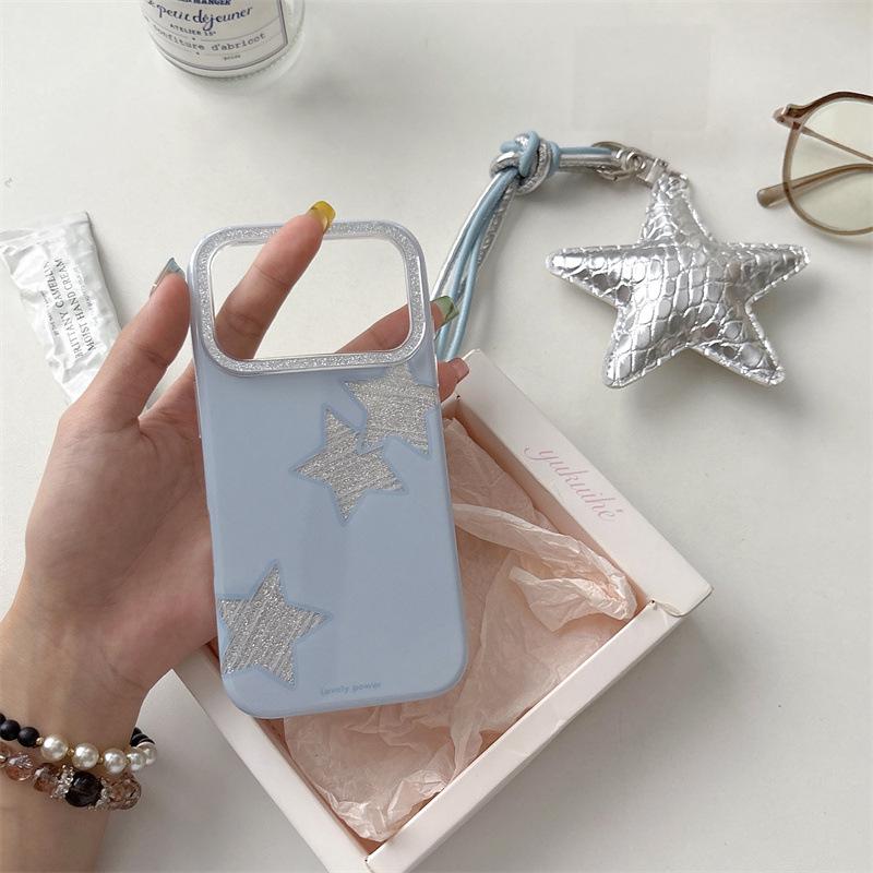 Fresh Baby Blue Glitter Star Phone Case for iPhone 17/16 Pro Max/15/14