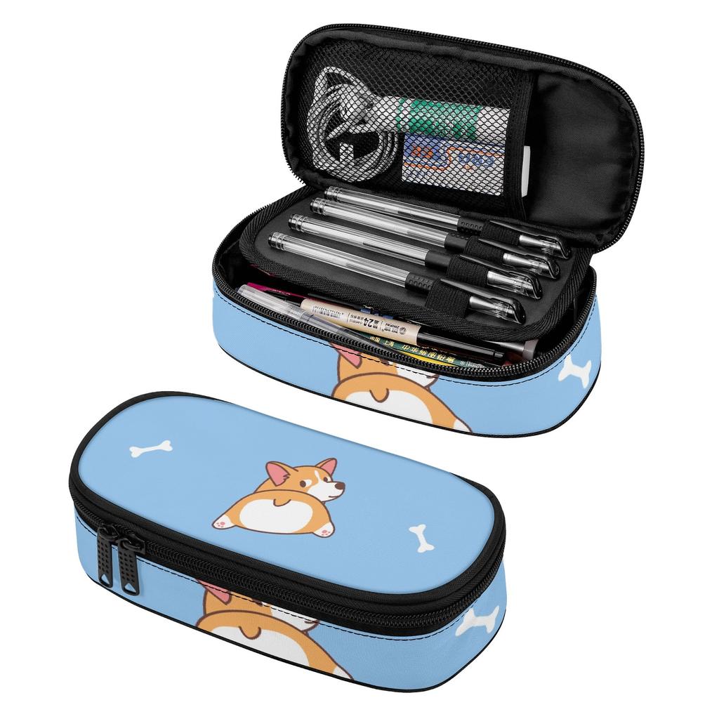Pencil Pouch High Capacity Durable Polyester Fabric Zipper Closure with Mesh Pocket Removable Divider and Pen Slots for Students