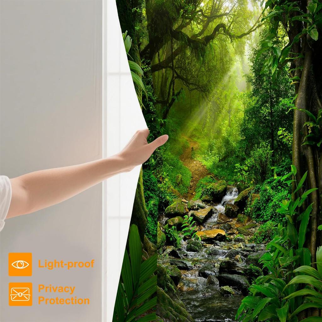 Tropical Jungle Rainforest Trees River Rocks Shower Curtain,Bathroom Shower Curtains Bathtub Home Decor Waterproof Fabric Machin