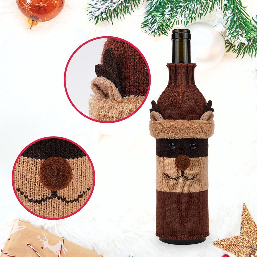 Knitted Santa & Snowman Wine Bottle Covers - Christmas Party Decor