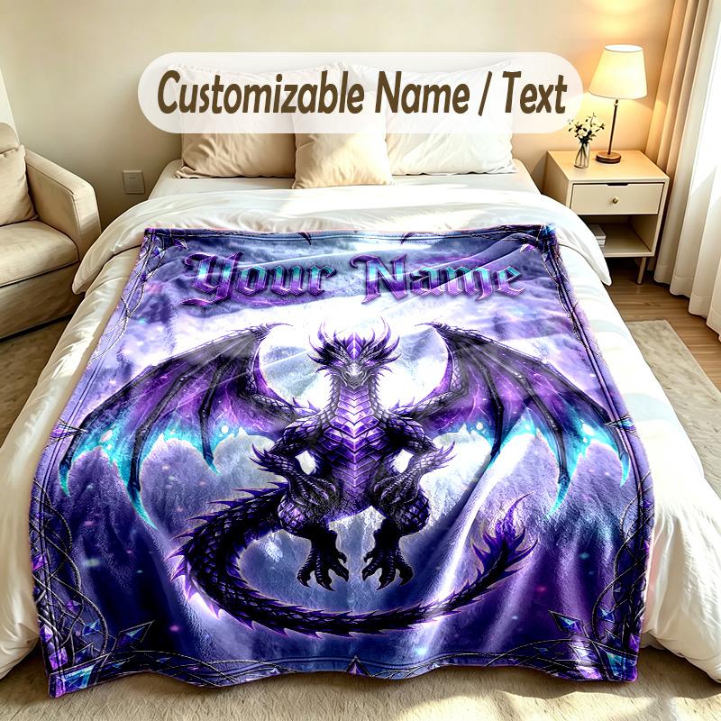 Dragon Phoenix Theme Soft Blanket Personalized Custom Name Text Print Warm Blanket Home Sofa Bedroom Decor
