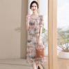 Chiffon V-neck Printed Dress for Women 2025 - Elegant Two-Piece Style for Middle-aged and Elderly Summer Fashion