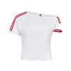 Dance Off Shoulder Lace Slim Fit Knitted Casual Short Sleeve T-Shirt Women Tops KZ4233