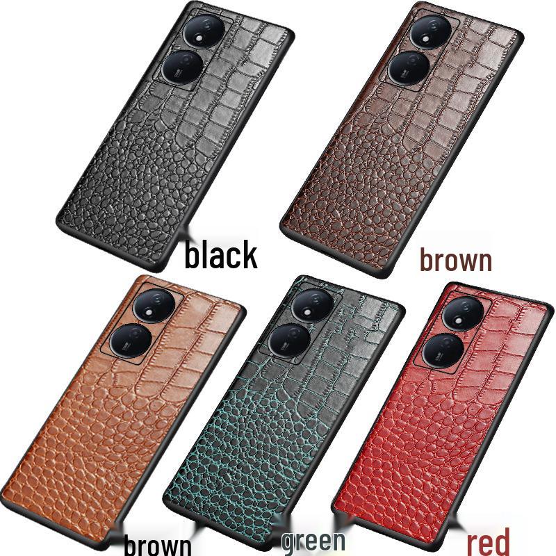 

Чехол для мобильного телефона Honor Play 50 - Защитный чехол из натуральной кожи с тиснением под крокодила, всесторонний для Play 50Plus Play 50 Plus коричневый