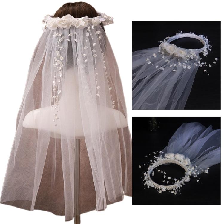 Wedding Photography Bride Long Veil with Beadwork Flower Photography Headdress