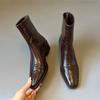 French Retro Thin Boots High Heel Thin Thick Heel Short Boots Women's Leather Rear Zipper Elastic Boots Genuine Leather Chelsea Boots