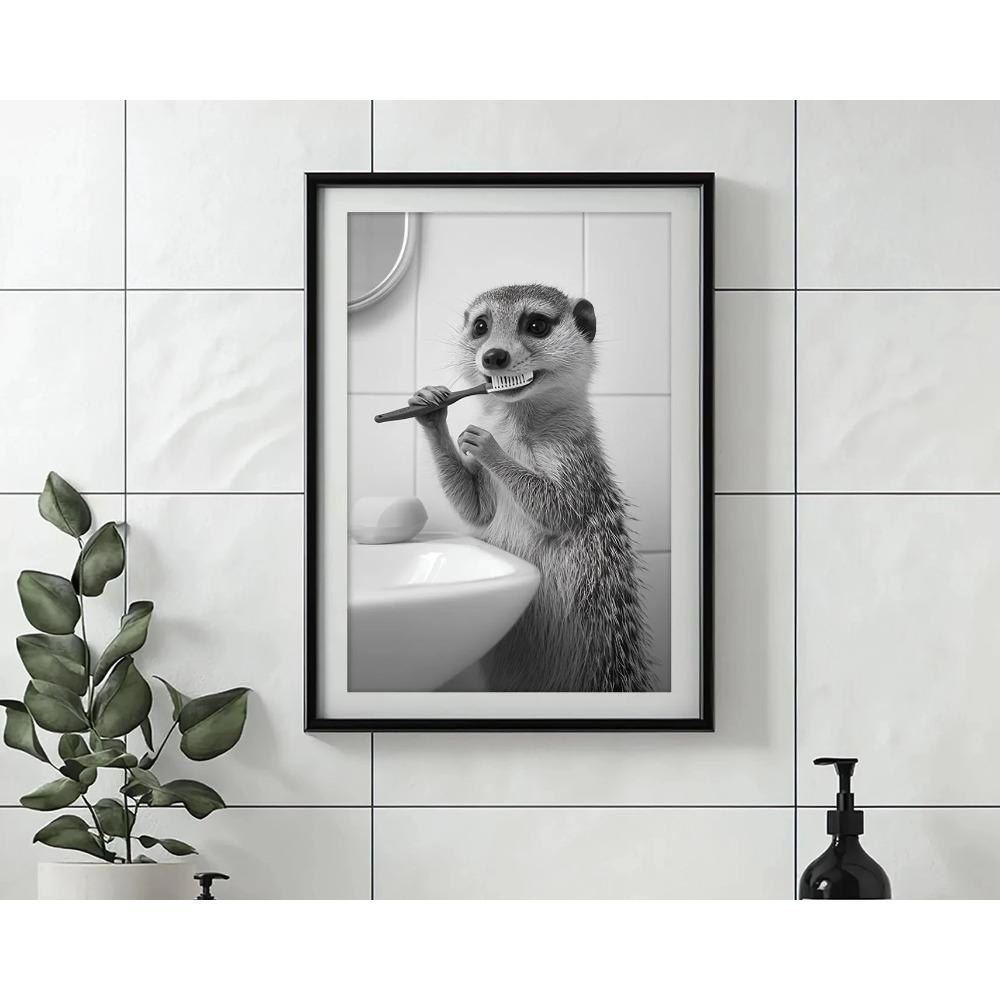 Zähneputzen Tierkunst Poster Löwe Affe Pferd Kaninchen Hund Katze Adler Lustige Badezimmer Wandaufkleber Badezimmertiere Hausdekoration