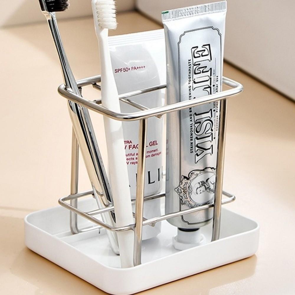 Stainless Steel Toothbrush Holder With Tray Simple Design Washbasin Storage Rack  Home