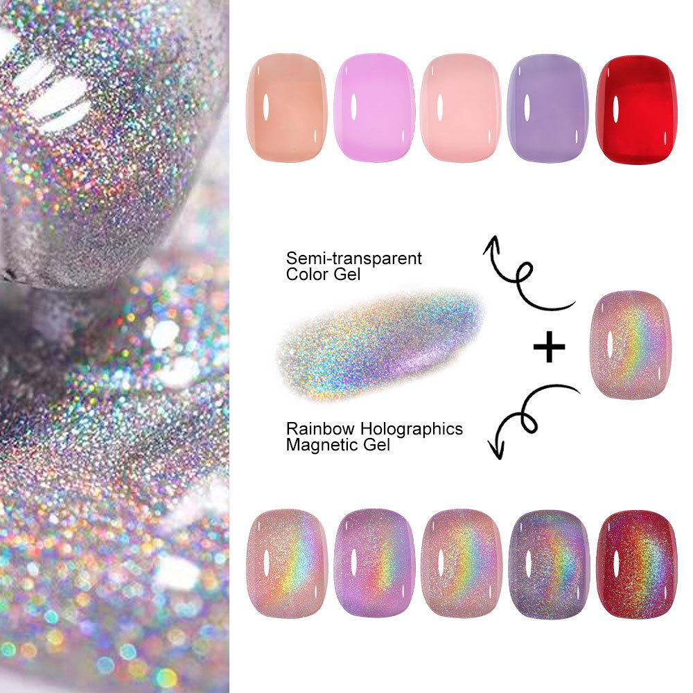 Icy Glitter Rainbow Cat Eye Gel Nail Polish Kit with Tools, Glassy Jelly Bottles Gel Set, 24 Colors Nail Art Set