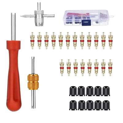 Tire Valve Core 33-Piece Set, Tire Replacement, Insect Turner Screwdriver, Durable, Conversion Adapter, Removal,