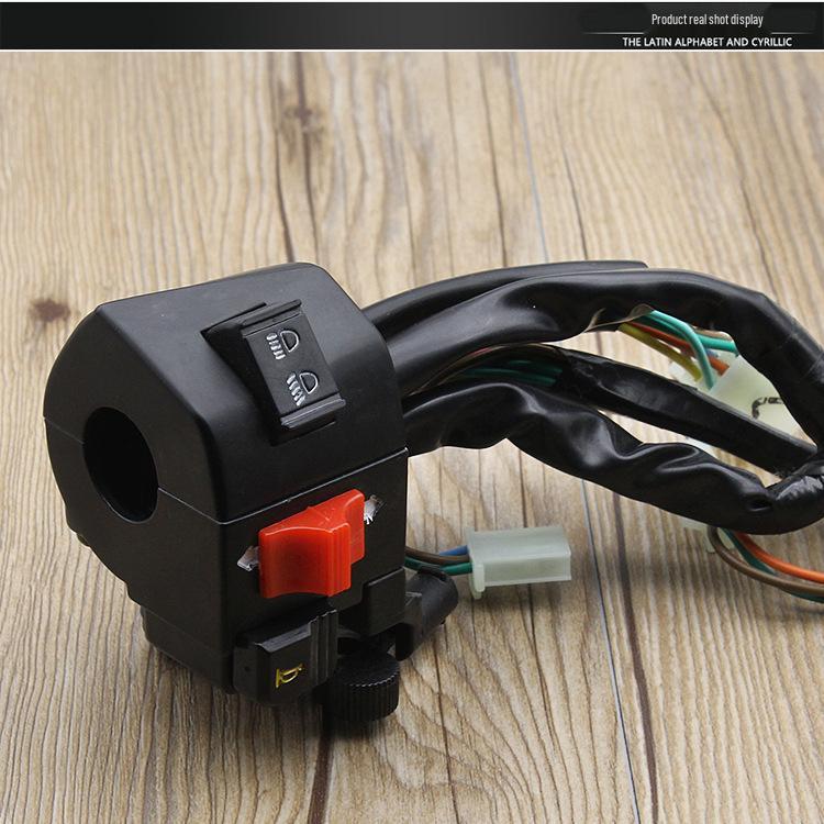 Motorcycle Handlebar Switch Assembly for Dayang DY100: Turn Signal, Headlight, and Horn Controls.
