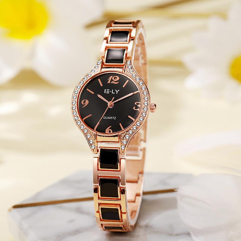 Women Retro Rhinestone Watch Round Imitation Ceramic Clock Watches