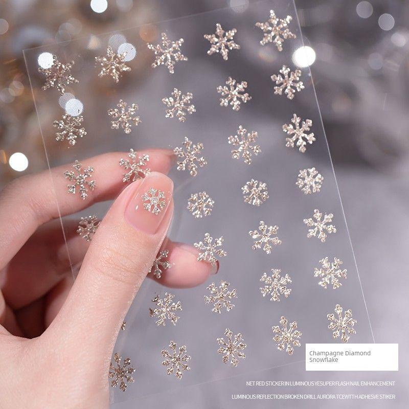 

Vintage Strawberry Relief Waterproof Ornament Nail Art Sticker Red(Champagne Diamond Snowflake)
