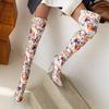 Ladies Pointed Bling Diamond Thigh Boots Rhinestone Boots Printed Retro Over The Knee Boots Transparent Stiletto High Heels Size