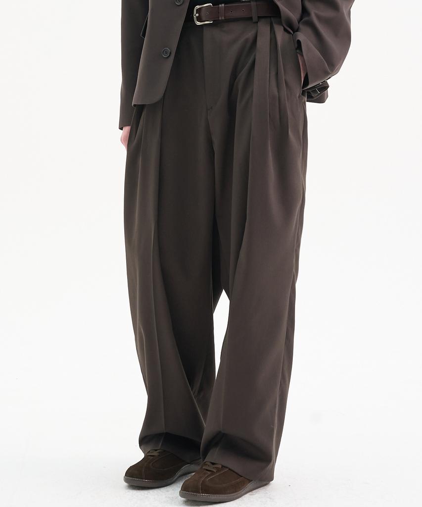 TRIP LE SENS Custom Pintuck Curved Wide Slacks_Gray