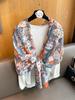 Women'S Floral Print Scarf 180X90Cm Warm Fashion Shawl With Tassels Lightweight Rectangular Sand-Proof Beach Wrap Muslim Hijab