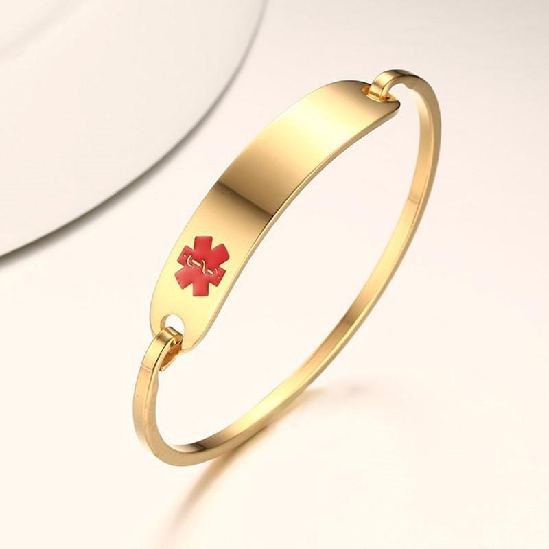 Free Personalized Medical Alert ID Bracelets for Women Men Engraving Anti Allergy Stainless Steel Cuff Bangle Custom Jewelry