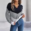 Casual Women Autumn Winter Knit Pullover Sweater Long Sleeve Polo Collar Contrast