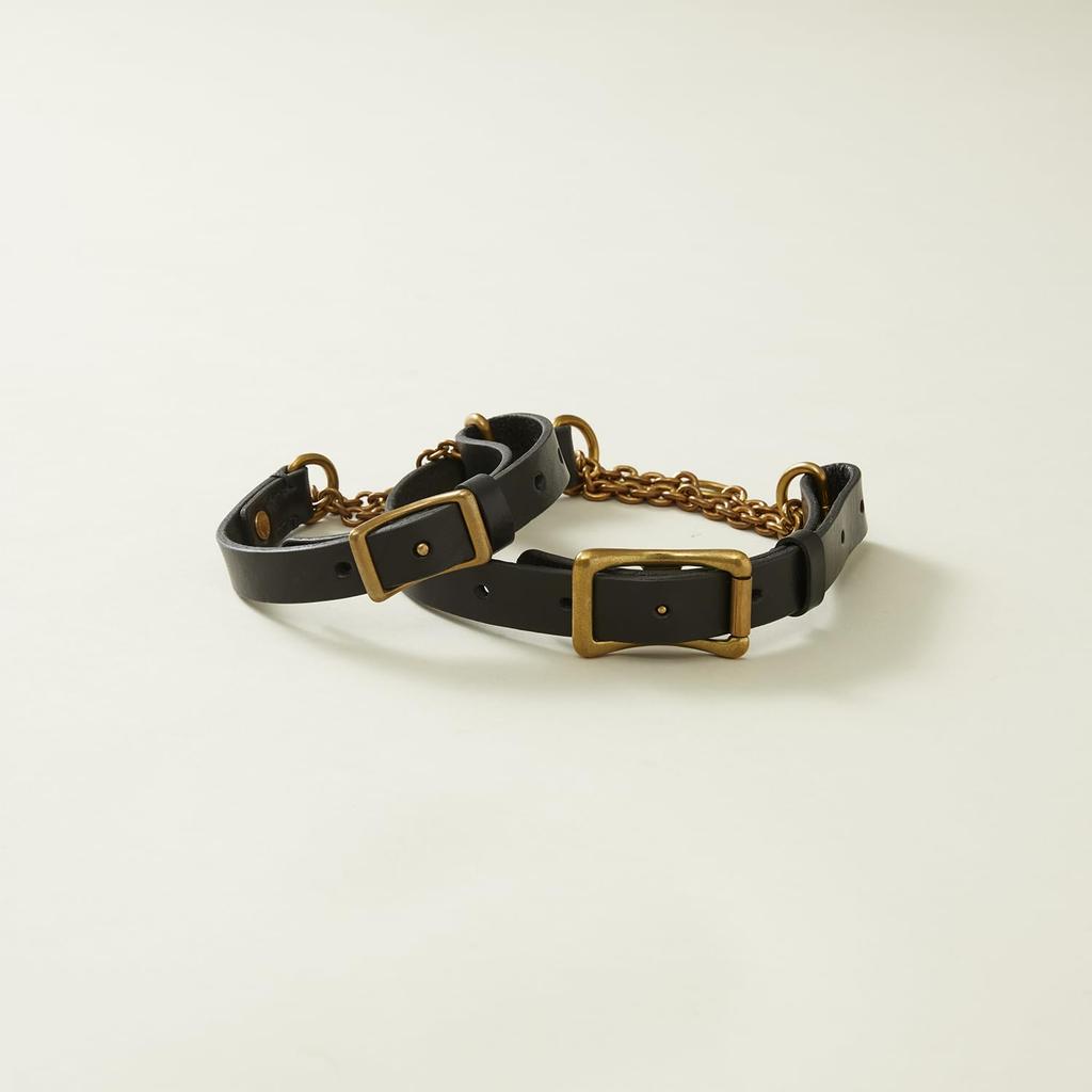 We Original Leather Half Chain Collar Black for Large Dogs GOOD MANNERS DOG SERIES - (L) /