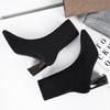 One-character women's black thermal boots, comfortable and fashionable pointed high heels, women's casual thick-heeled single shoes