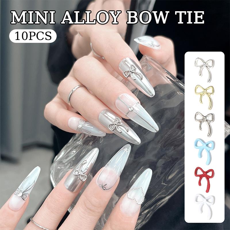 10Pcs Kawaii Bowknot Metal Gold Silver Nail Charms 3D Alloy Bow Tie Jewelry Nail  Decoration Manicure Accessories