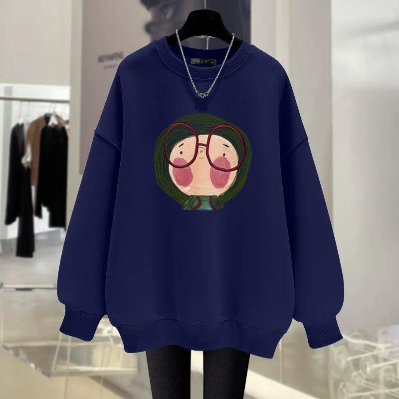 Off-white Sweater Women's Loose and Thin Spring, Autumn and Winter New Cute Cartoon Foreign Style Velvet Medium and Long Top