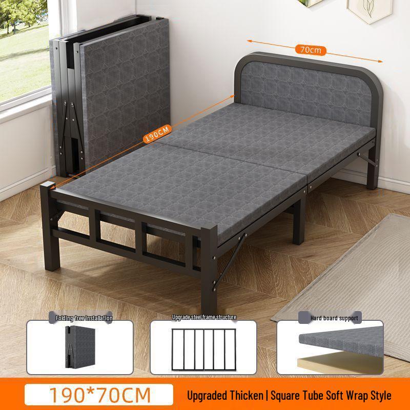 Outdoor Folding Wrought Iron Bed: Portable Single Bed for Home, Office, or Camping