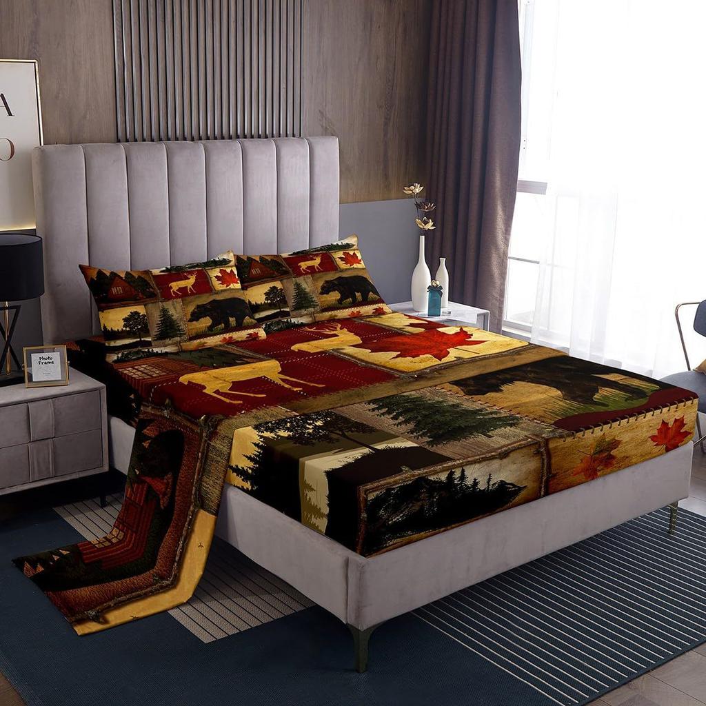 Animal Deer Bear Pattern Sheet Four-Piece Bedding Set Bedroom Dormitory Bedding Decoration