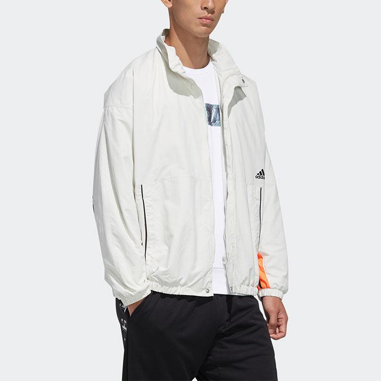 Adidas Essentials Logo Print Sport Stand Collar Jacket Men Jackets Grey HN8480