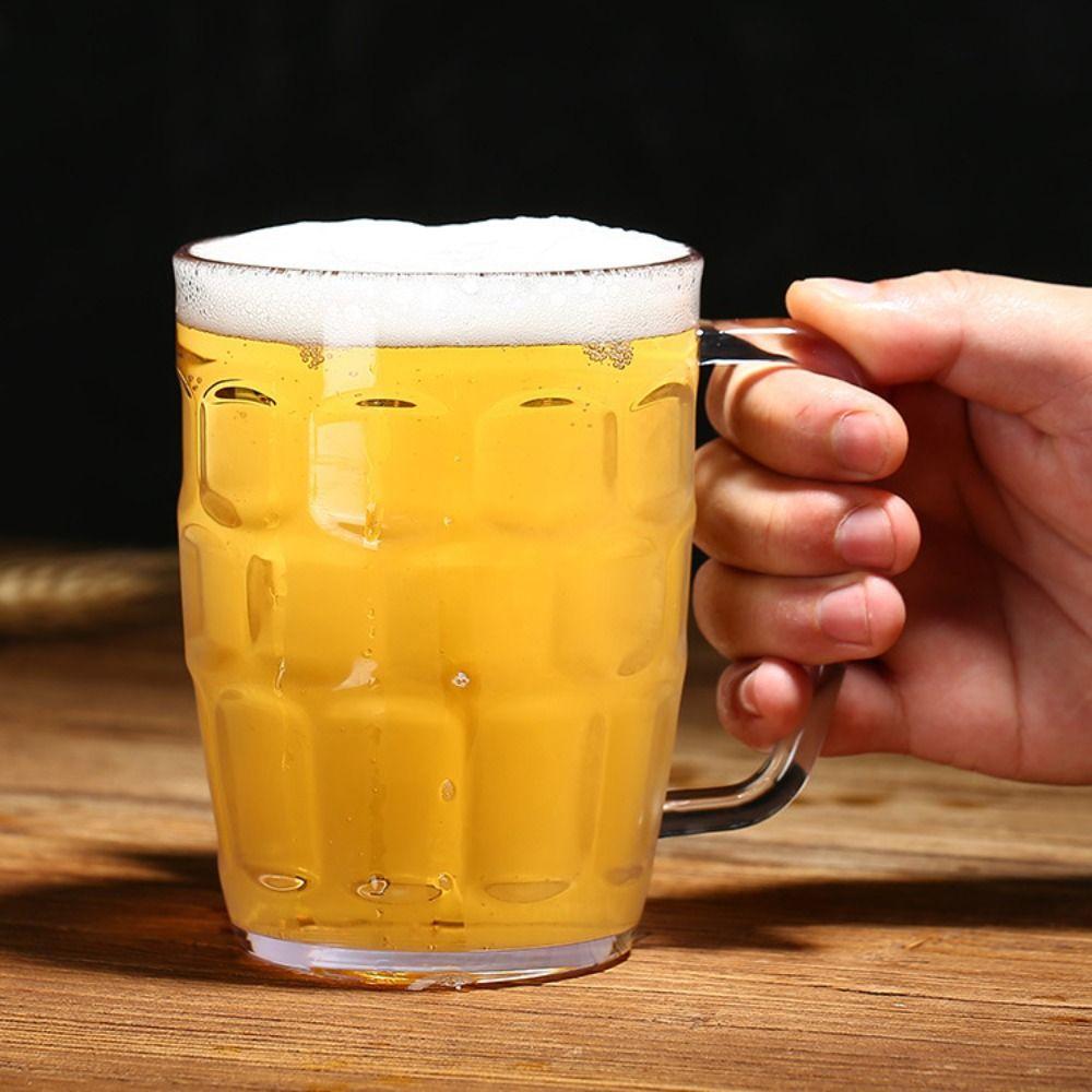 Creative Imitation Glass Plastic Beer Cup Unbreakable Transparent Beer Mug Thickened with Handle Water Tumbler Bar