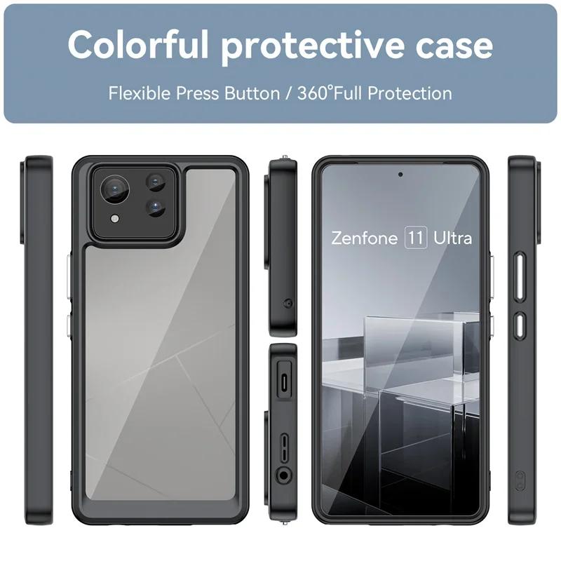 Custodia Protettiva Trasparente Colorata in TPU e Acrilico per Asus Zenfone 11 Ultra Zenfone 10 9, Cover Posteriore Anti-impronte Digitali