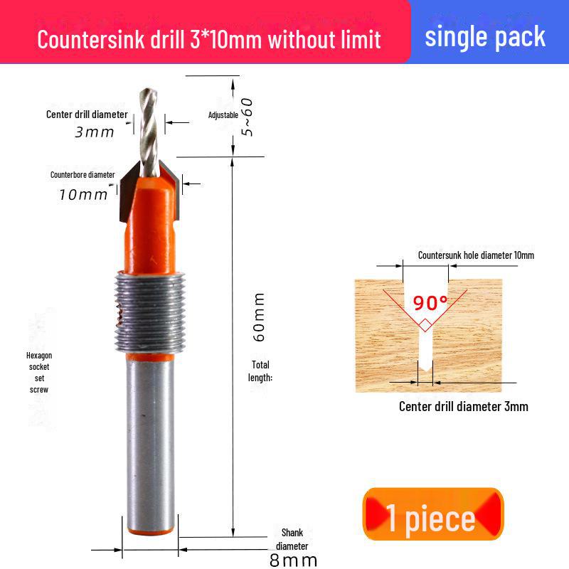 Alloy Countersink Drill Head with Limiter for Woodworking and Screw Installation