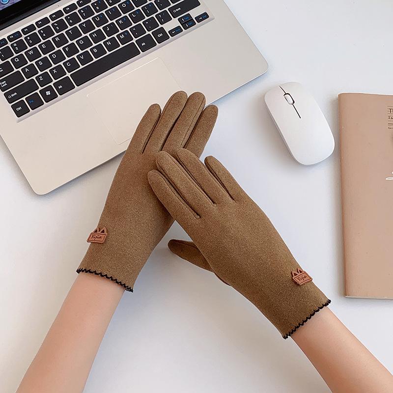 Derong women's touch screen gloves women's autumn and winter thermal gloves students Korean version cycling and driving thickened Practical Use