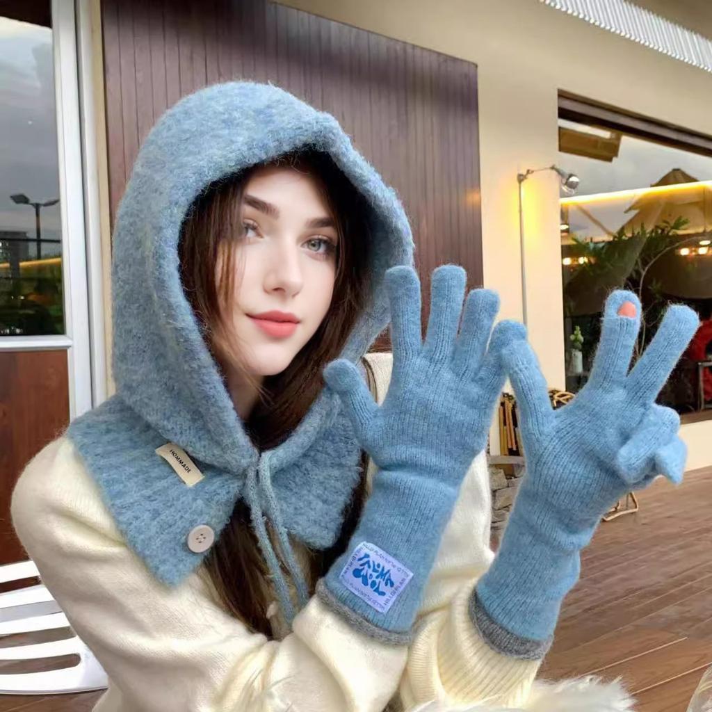 Korean Version of Balaclava Women's Autumn and Winter Hat Scarf Integrated Fashionable and Versatile Knitted Warm Ear Protection Hat