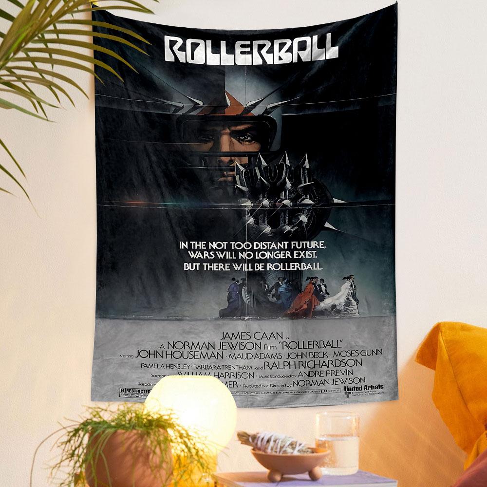 Rollerball Movie Tapestry Wall Hanging, Futuristic Sport Film Art, Retro Sci-Fi Wall Decor for Bedroom Man Cave