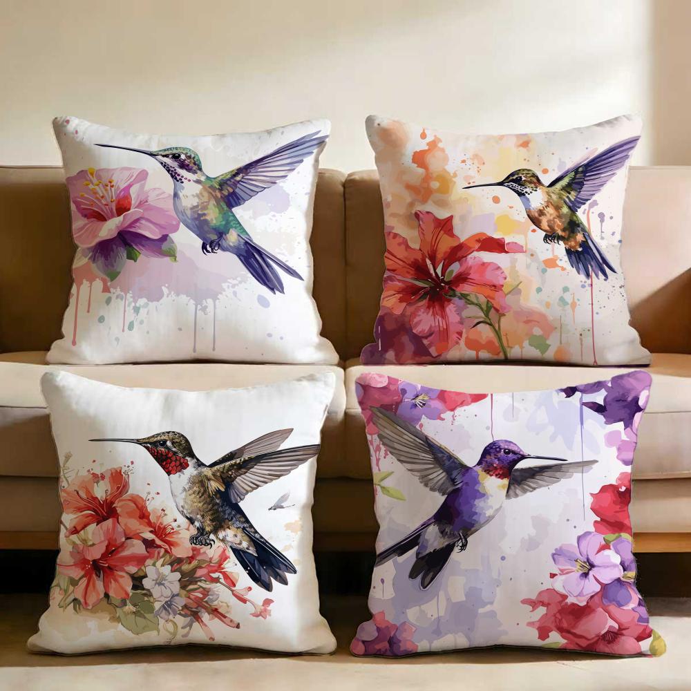 Hummingbird Spring Flowers Cushion Cover Multi-Scene Pillow Cover for Home & Car - Reversible, Soft & Durable for Daily Use