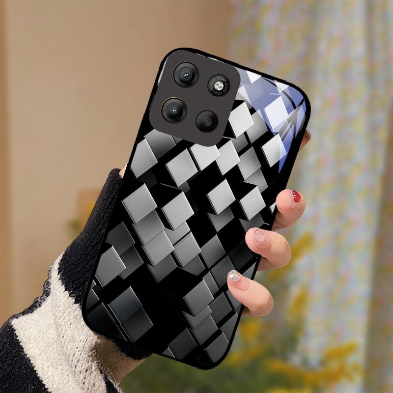 Para Motorola Moto G15 Capa Vidro Temperado Anti Queda Capa de Telefone Para Moto G 15 MotoG15 Capa Protetora Resistente a Choques Concha Dura de PC Bumper Traseiro