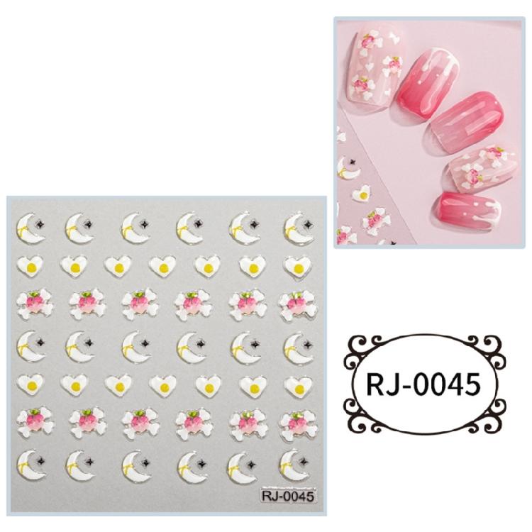 Embossed Cartoon Nail Art Stickers Decals Self-Adhesive Floral Nail Supplies