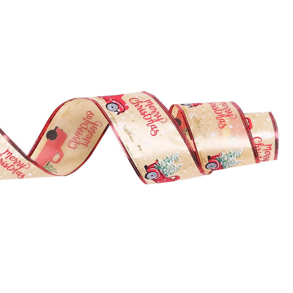 10 Charming Meter Christmas Car And Tree Decor Sparkly Gold Printed Ribbon Fabric