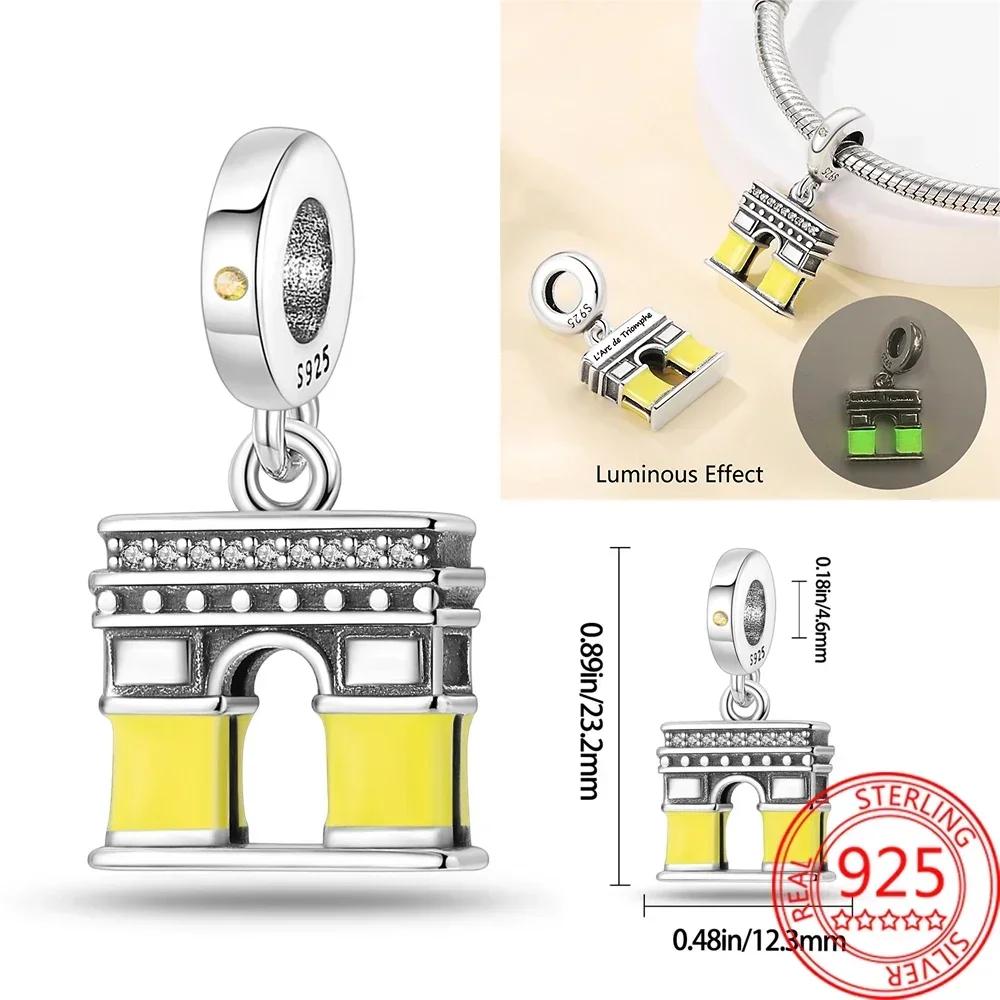 Landmark Building Charms 925 Silver Eiffel Tower Statue of Liberty Beads Keychain Metal Bracelet DIY Fine Jewelry Gift