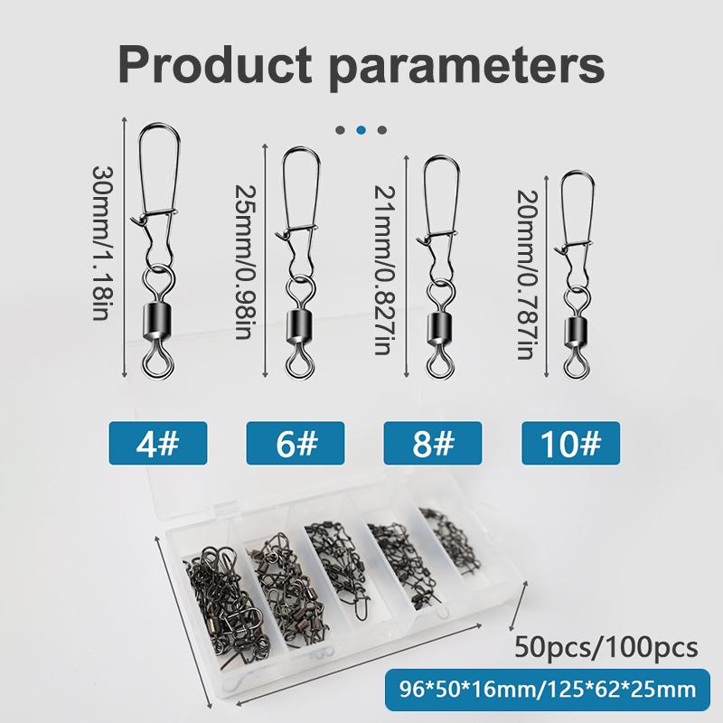 

.[SH]50Pcs Alloy Fishing Connector Pin 2# 4# 6# 8#10# Bearing Rolling Swivel With Snap Fishhook Lure Accessories