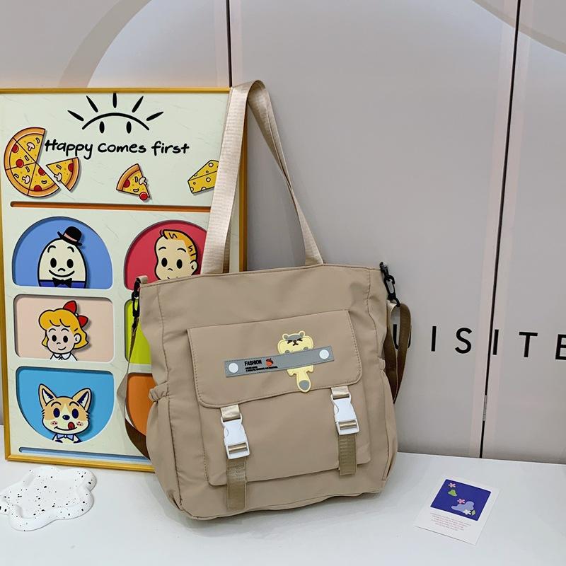 Student large-capacity portable make-up bag, simple solid color casual shoulder bag, junior high school student handbag