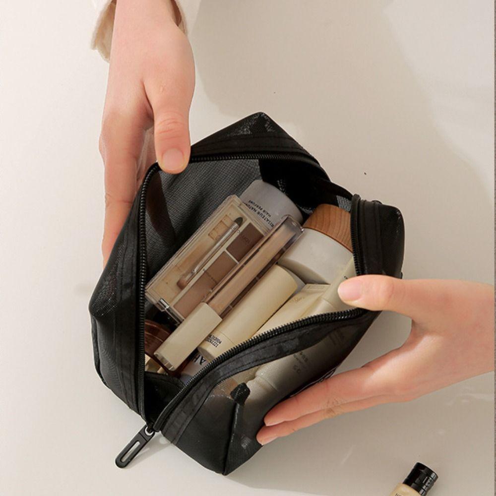 New Mesh Cosmetic Bag Translucent Large Capacity Travel Storage Bag Zipper Lightweight Toiletry Bag