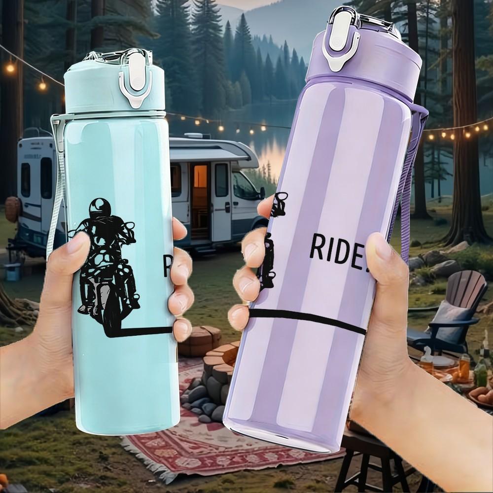 1PC Motorcycle Rider Silhouette Sport Print 750ml Color Plastic Sports Water Bottle Leakproof Flip Straw Lid Suitable for Sports Office Home Use