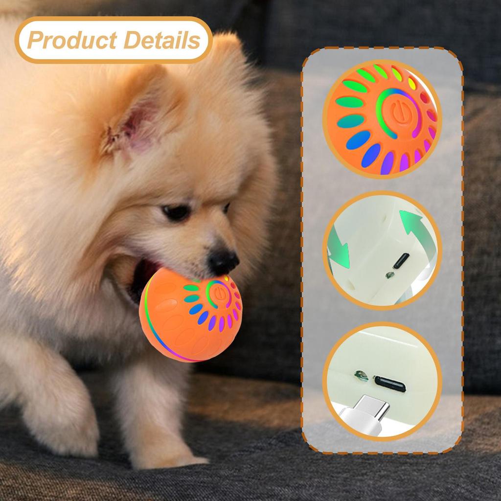 Interactive Dog Ball Toy Moving Ball, USB Rechargeable with Colorful Light Pet Automatic Rolling
